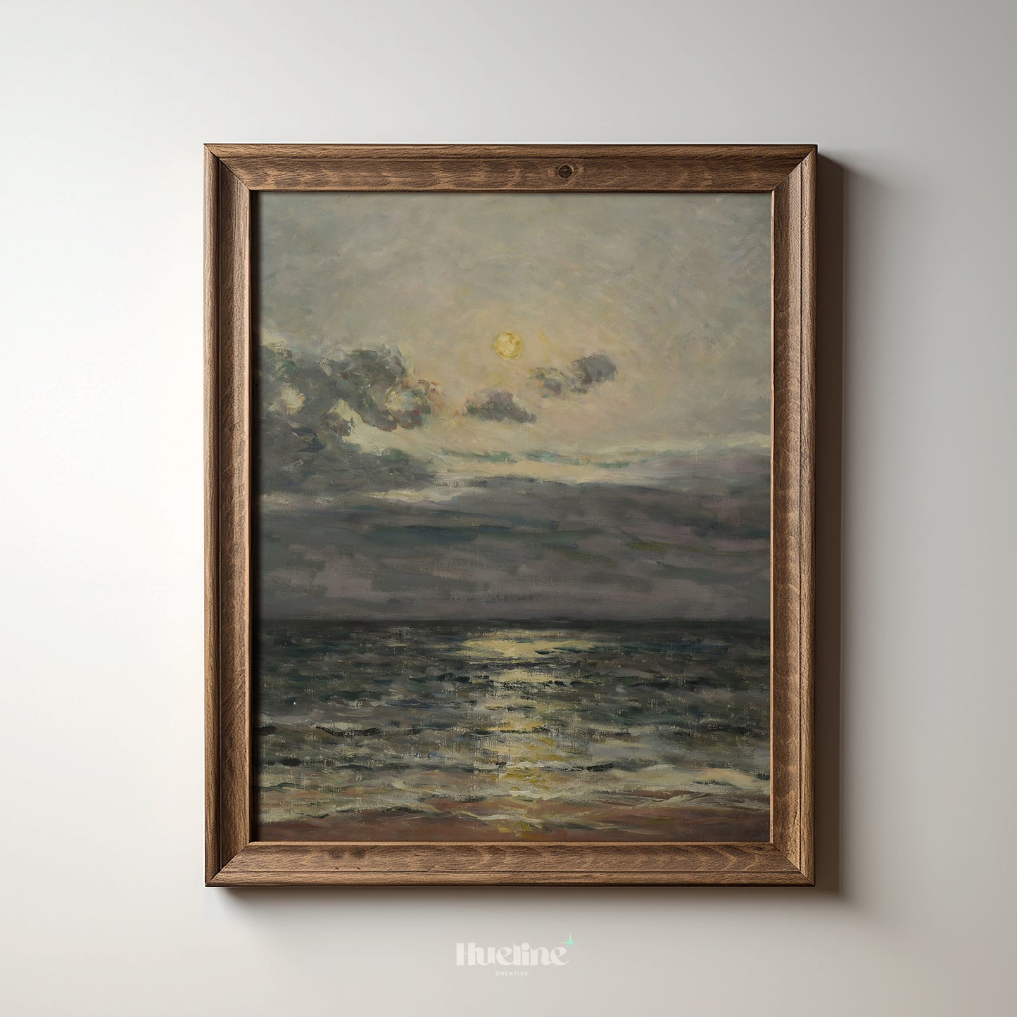 Moonlit Ocean Wall Art Print – Tranquil Night Seascape Painting for Calm Home Decor, Gift for Nature and Sea Lovers - L1080