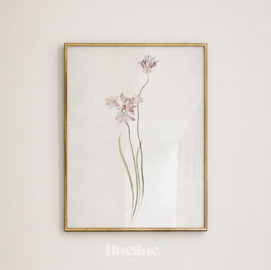 Vintage Botanical Floral Watercolor, Minimalist Purple Wildflower Wall Decor, Lilac Blossom Poster - L1239
