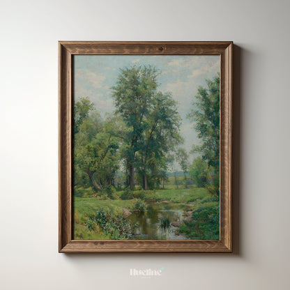 Pastoral Forest Landscape Print, Vintage Countryside Wall Art, Rustic Nature Scene Poster - L1088