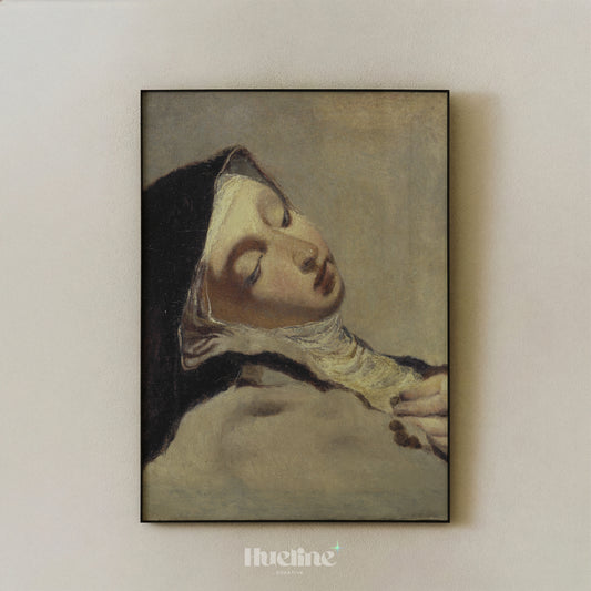Vintage Nun In Ecstasy Painting Print, Dark Academia Wall Art, Gothic Antique Decor - L1231