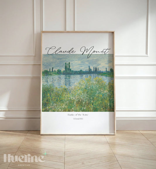 Vintage Landscape Art Print, Impressionist River Scene, Wildflower Meadow Wall Decor Poster - L1185