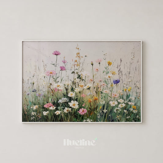 Wildflower Meadow Oil Painting, Impasto Floral Wall Decor, Colorful Daisy Poster - L1258
