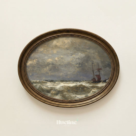 Vintage Stormy Seascape Wall Art, Moody Ocean Painting, Antique Sailing Ship Decor Print - L1177