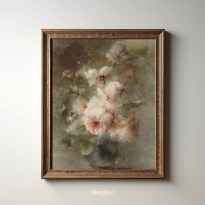 Vintage Rose Floral Art Print – Soft Romantic Flower Painting in Watercolor Style – Shabby Chic Wall Decor for Bedroom or Cottage Interior - L1042