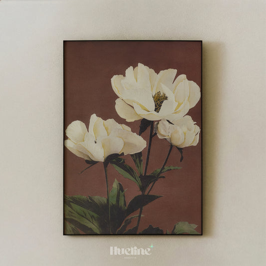 Vintage Floral Photograph, White Peony Collotype Print, Antique Moody Botanical Wall Art Decor - L1222