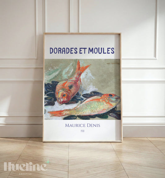 Vintage Fish Art Print, Mediterranean Seafood Still Life, Kitchen Wall Decor Poster - L1184
