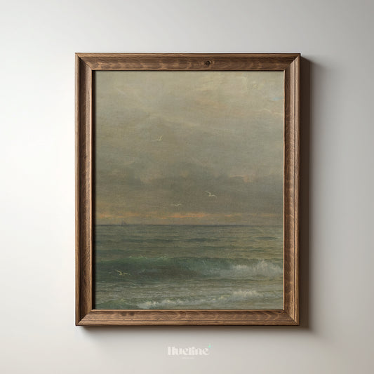 Vertical Seascape Wall Art, Vintage Ocean Print, Calm Coastal Horizon Poster - L1092