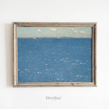 Minimalist Seascape Art Print – Calm Ocean Horizon with Sailboats – Coastal Wall Decor Gift for Beach Lovers - L1067