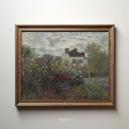 Vintage Impressionist Garden Print, Antique French Cottage Floral Landscape - L1162