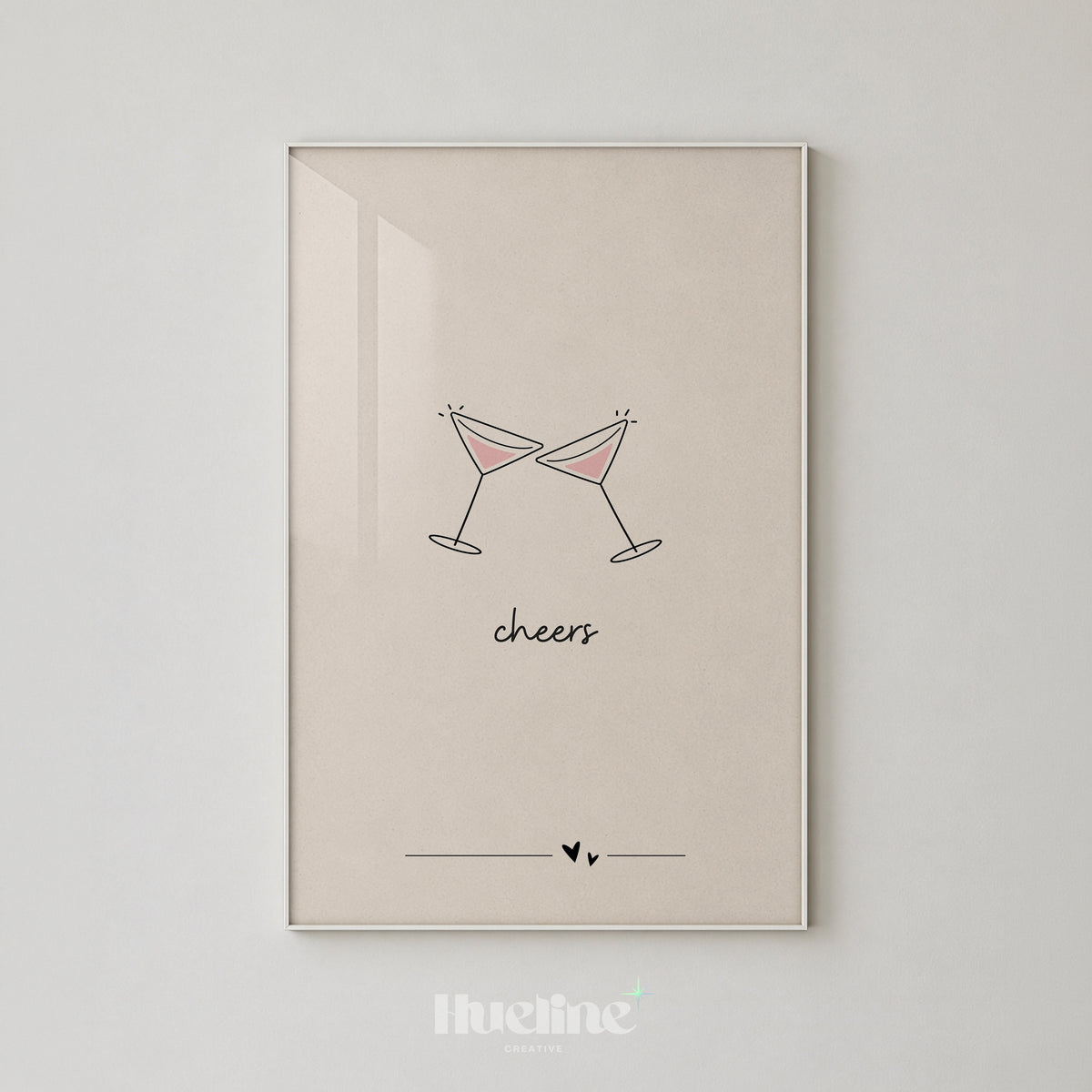 Minimalist Cheers Cocktail Print, Martini Glass Wall Art, Bar Cart Decor, Girly Poster - L1276