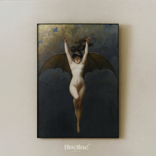 Vintage Gothic Art, Bat Woman Poster, Dark Occult Decor, Whimsigoth Wall Art - L1208