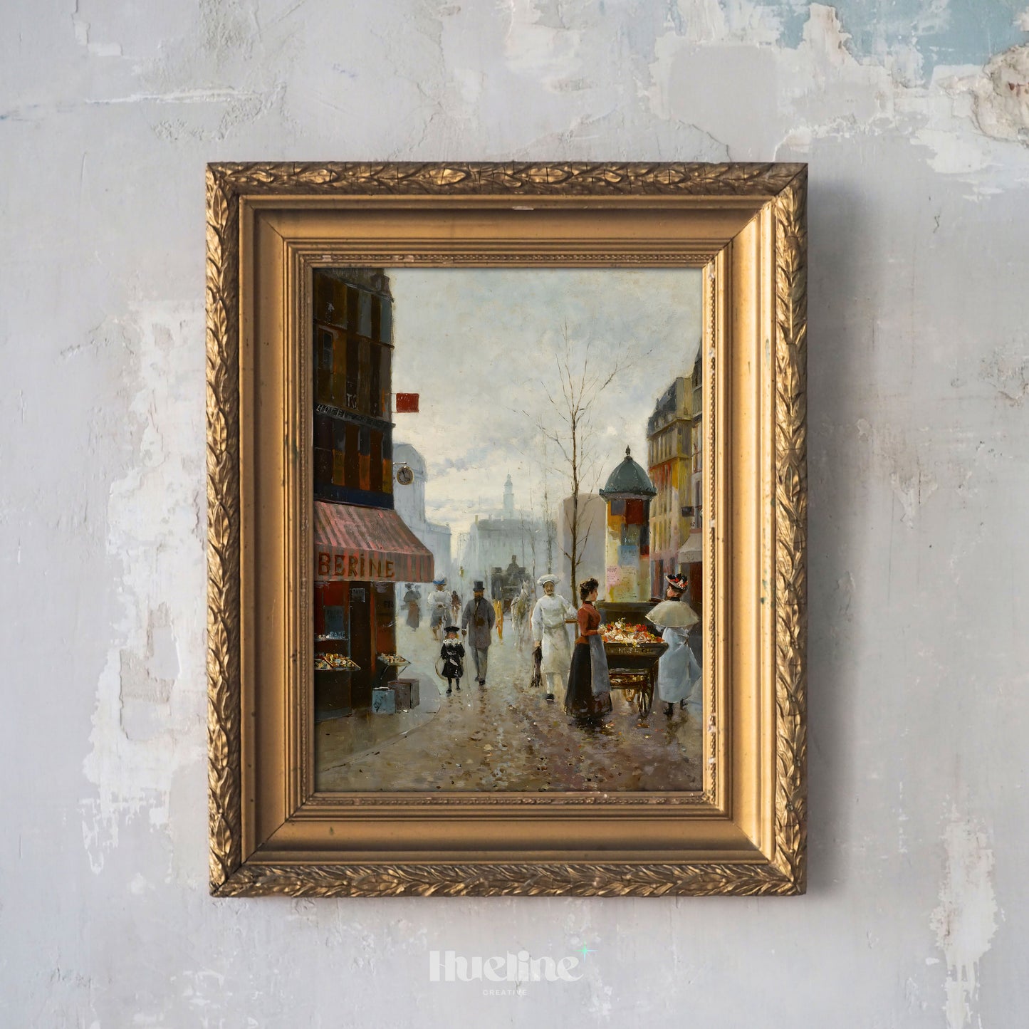 Vintage Paris Street Scene Art Print – Romantic French Cityscape with Flower Carts and 19th Century Charm – Classic Wall Art for Paris Lovers - L1040