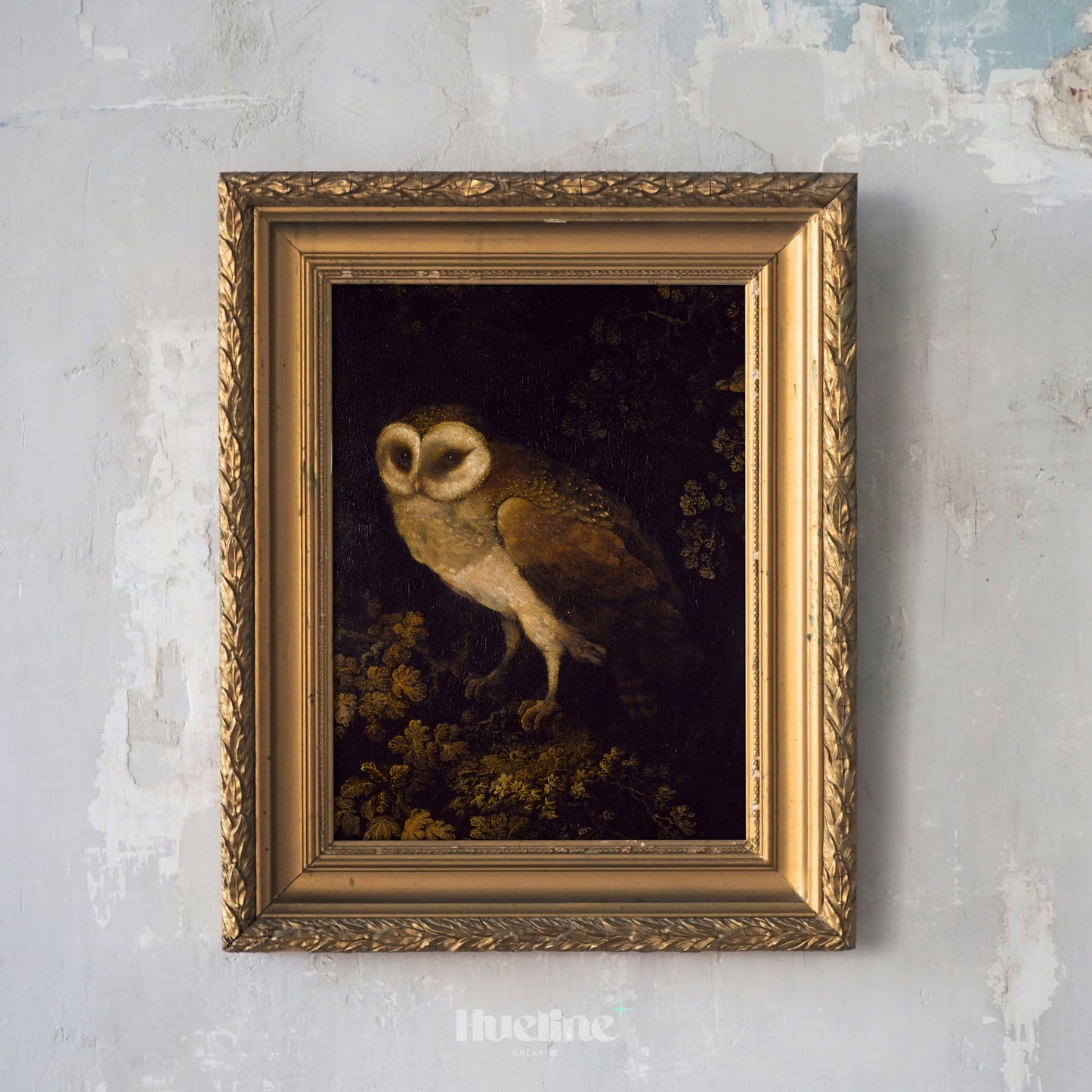 Vintage Owl Wall Art Print – Moody Dark Aesthetic Animal Painting for Nature Lovers, Gothic Decor, Ideal Gift for Wildlife Enthusiasts - L1077
