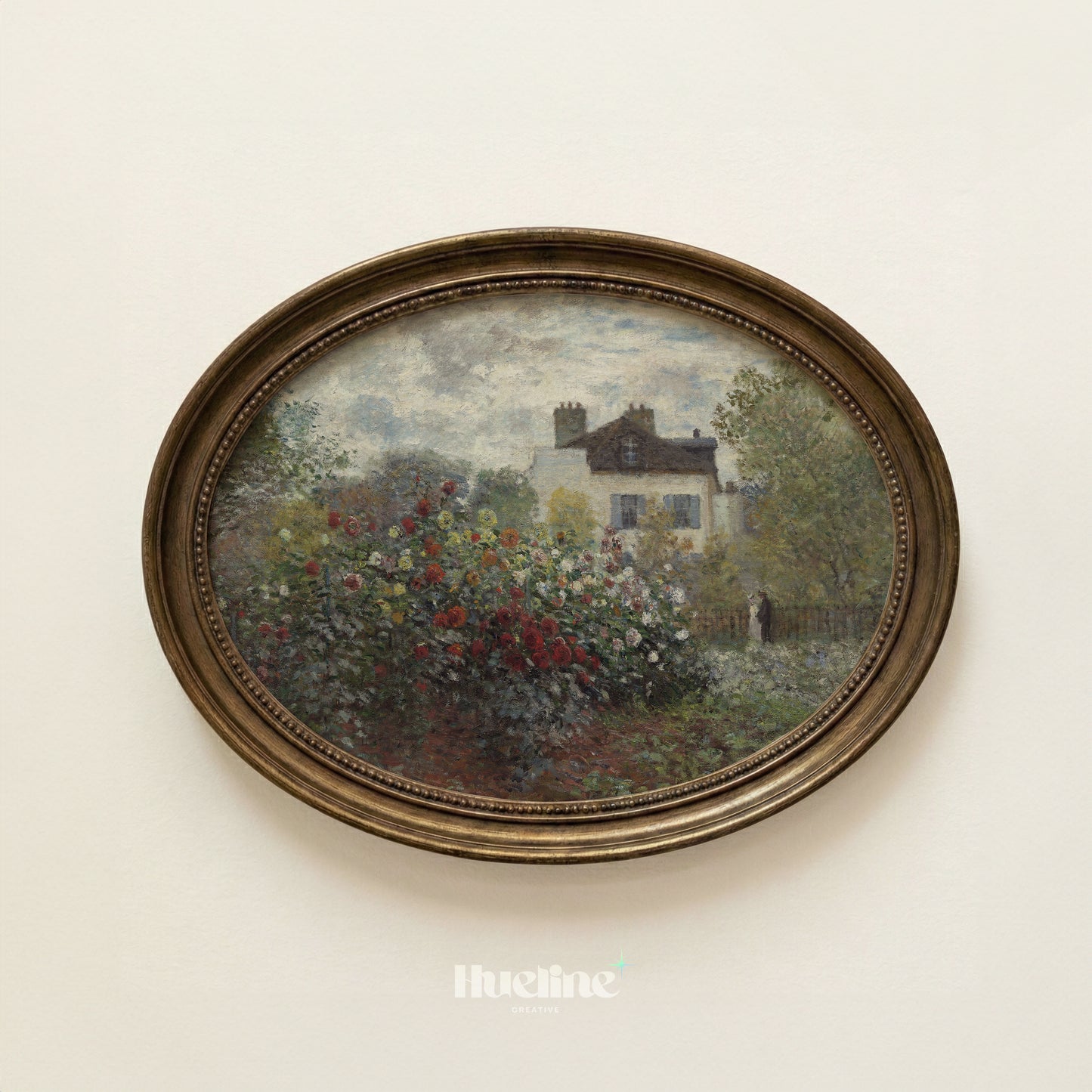Vintage Impressionist Garden Print, Antique French Cottage Floral Landscape - L1162
