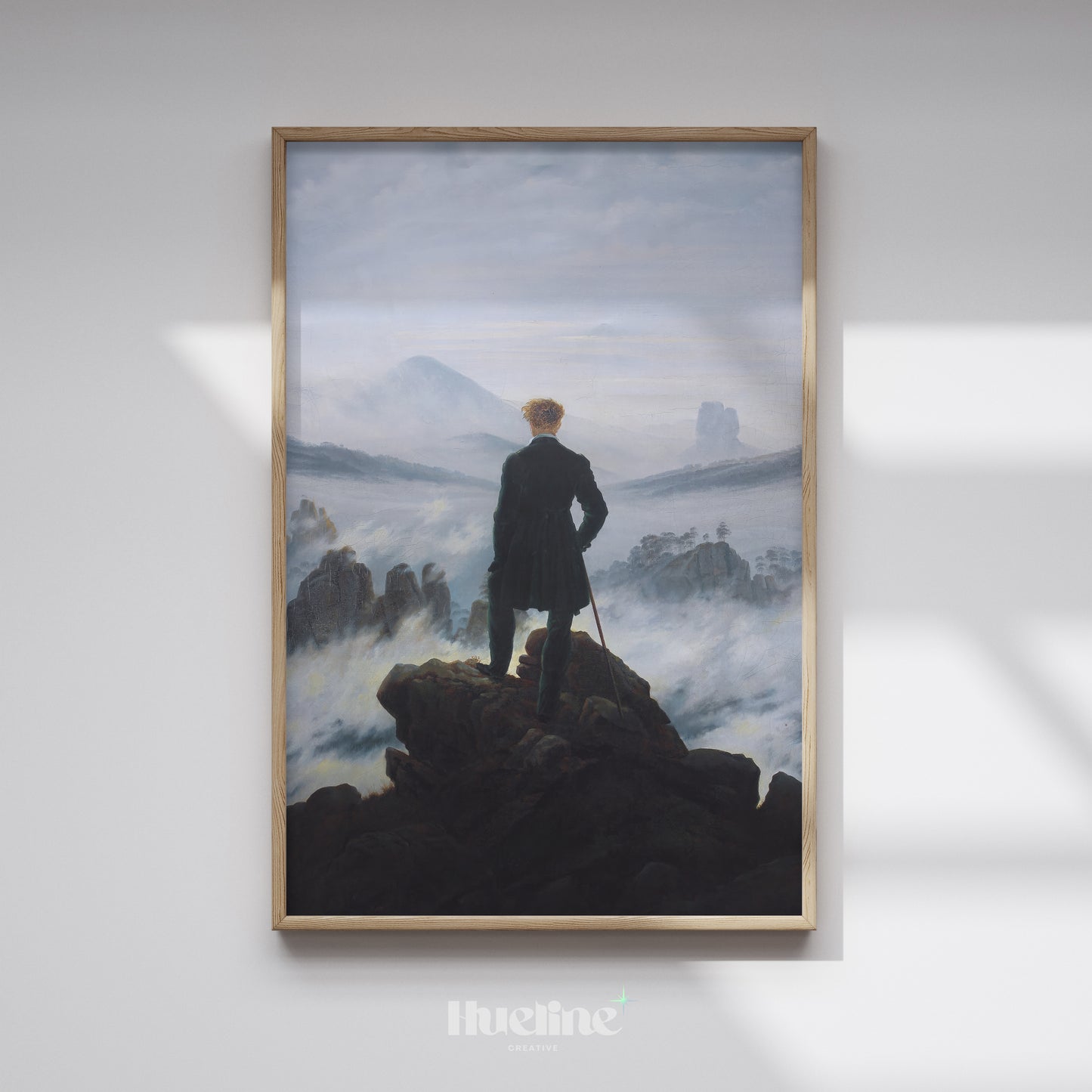 Wanderer above Sea of Fog Art Print, Romantic Painting, Moody Antique Decor - L1219
