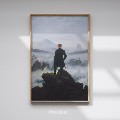 Wanderer above Sea of Fog Art Print, Romantic Painting, Moody Antique Decor - L1219