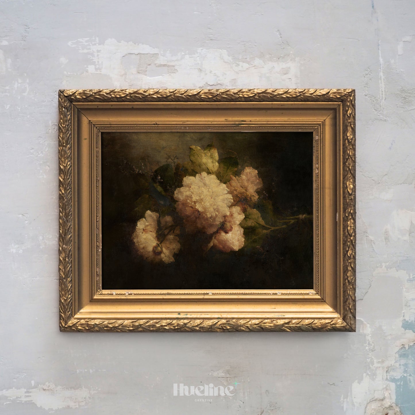 Dark Floral Still Life Print, Vintage Peony Wall Art, Moody Botanical Painting Poster - L1097
