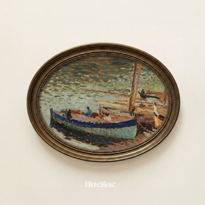 Vintage Fishing Boats Coastal Wall Art, Impressionist Beach Painting - L1175