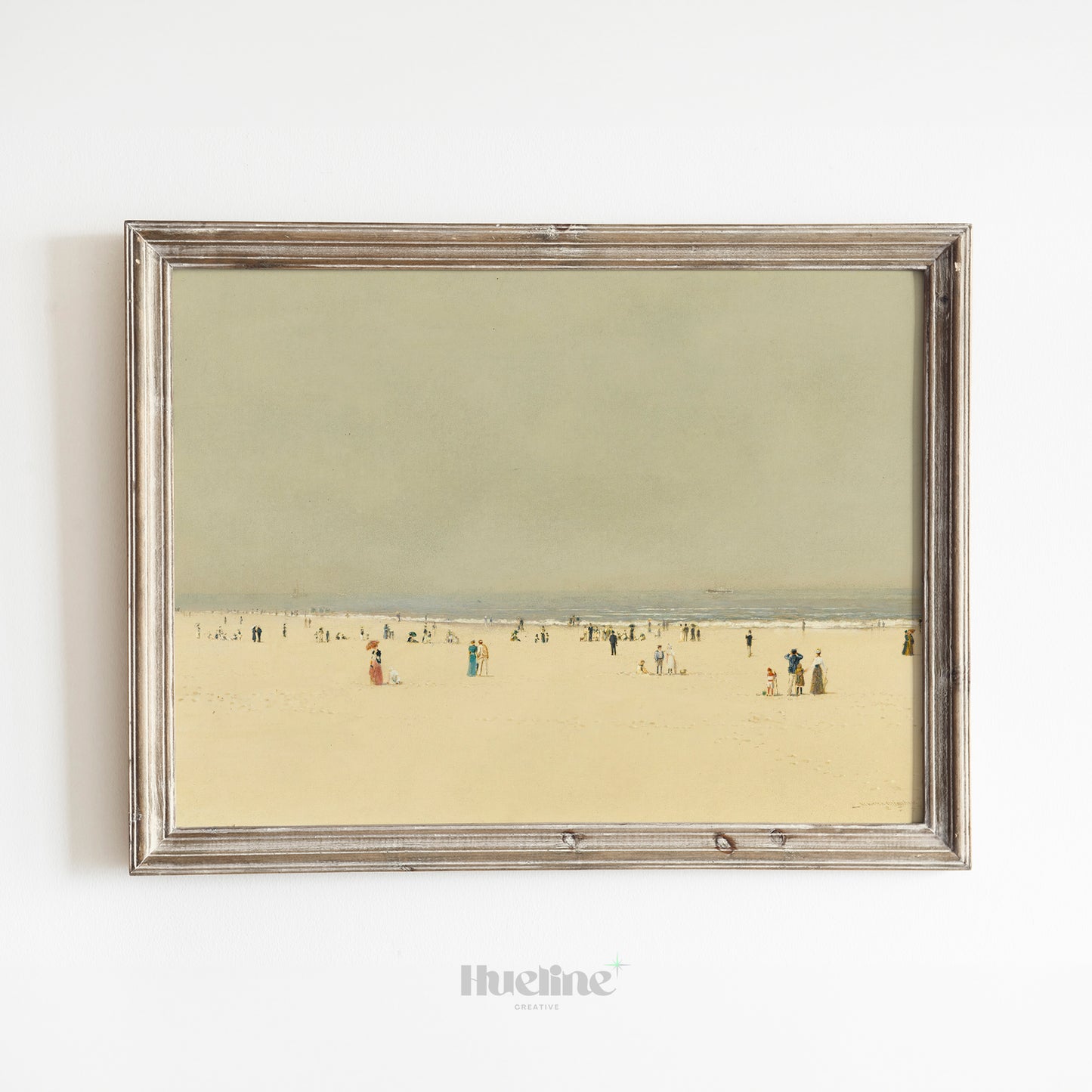 Minimalist Vintage Beach Scene Art Print – Soft Toned Coastal Landscape with Figures – Calm Seaside Wall Decor for Coastal and Retro Interiors - L1053
