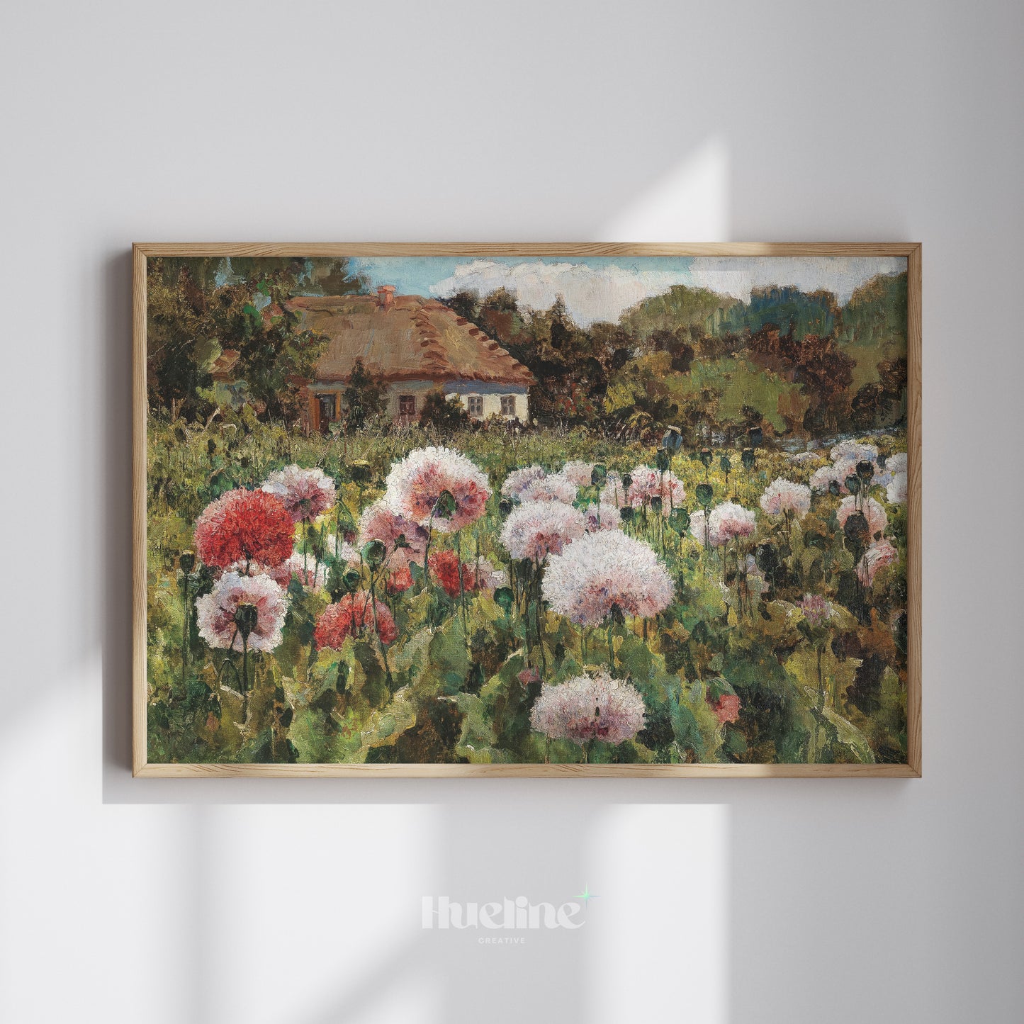 Vintage Poppy Field Painting, Rustic Cottage Landscape, Floral Meadow Wall Art - L1209