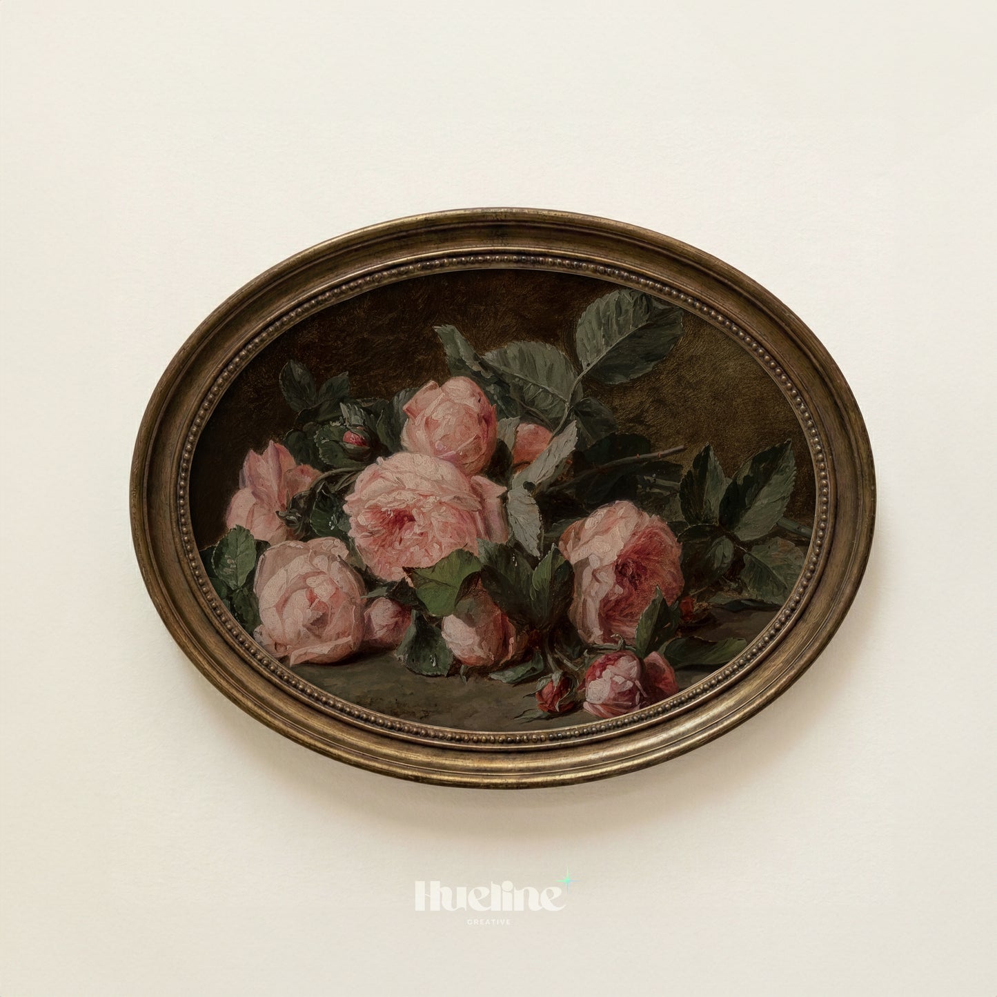 Vintage Pink Roses Oil Painting, Dark Moody Floral Still Life, Antique Wall Art - L1204