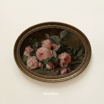 Vintage Pink Roses Oil Painting, Dark Moody Floral Still Life, Antique Wall Art - L1204