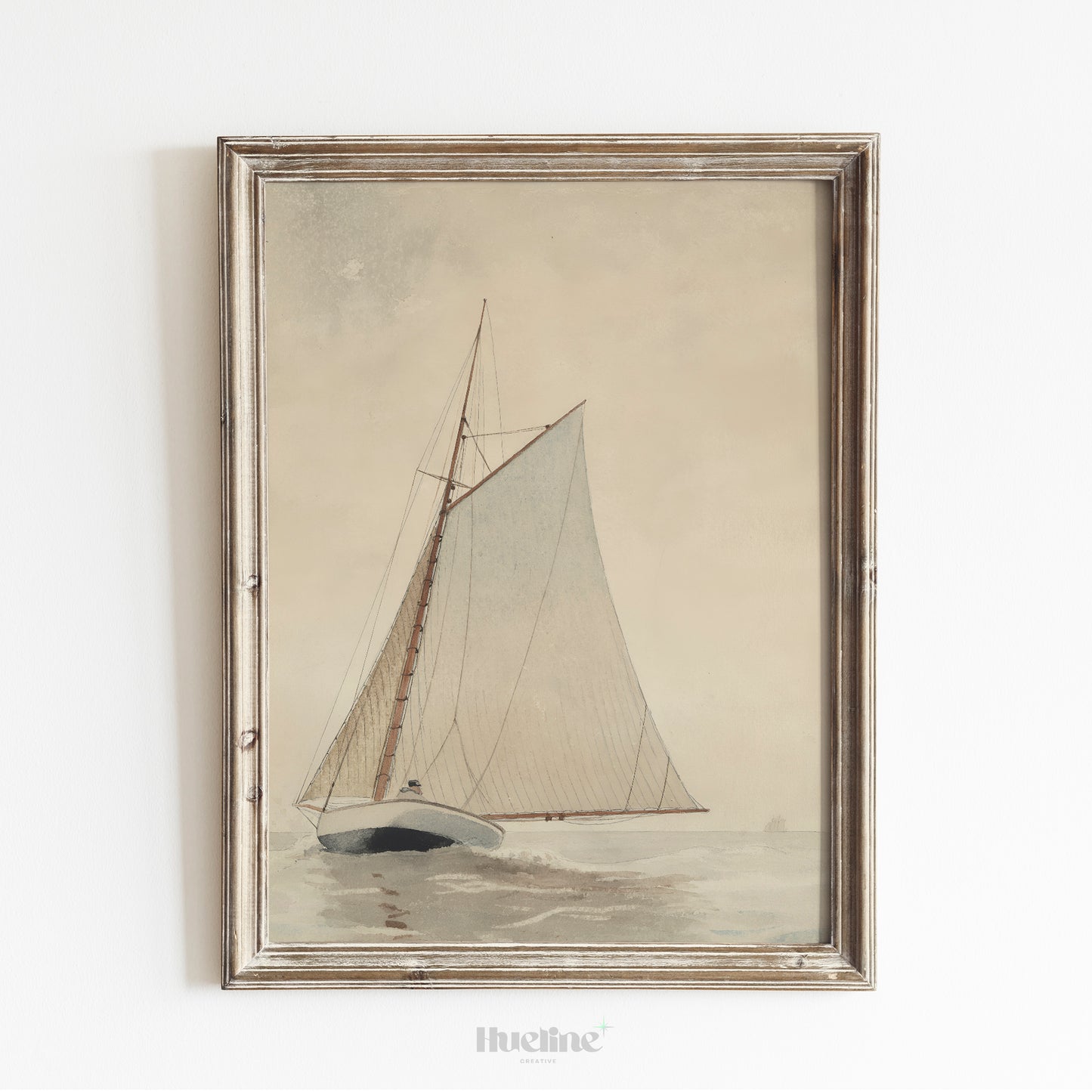 Vintage Sailboat Art Print – Minimalist Nautical Wall Decor with Classic Yacht Illustration – Coastal Gift for Sailing Enthusiasts - L1064
