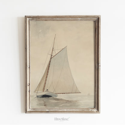 Vintage Sailboat Art Print – Minimalist Nautical Wall Decor with Classic Yacht Illustration – Coastal Gift for Sailing Enthusiasts - L1064