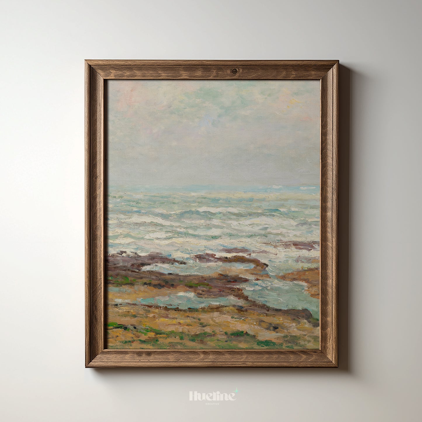 Coastal Impressionist Seascape Print, Vintage Ocean Wall Art, Soft Pastel Beach Painting - L1099