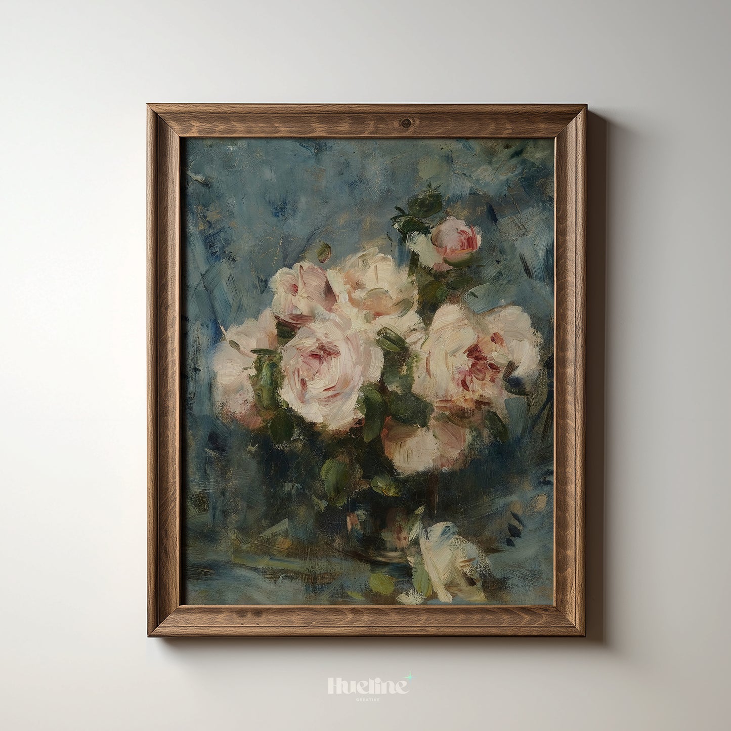 Moody Rose Wall Art, Vintage Floral Still Life, Dark Academia Flower Painting - L1173