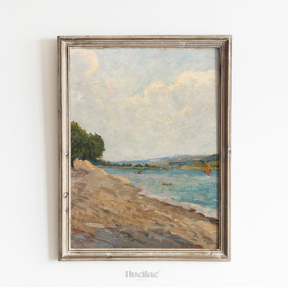Vintage Coastal Landscape Wall Art Print, Serene Beach Painting Poster - L1085