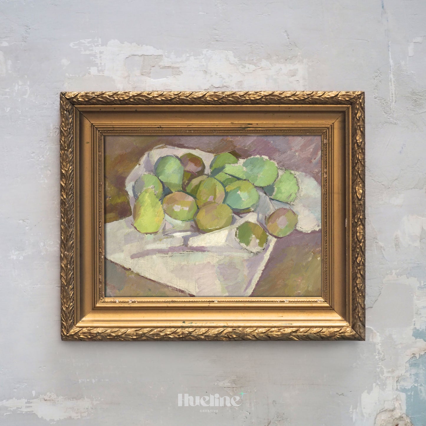 Vintage Still Life Fruit Painting Print – Green Apple & Pear Art for Kitchen or Dining Room – Artistic Gift for Art Lovers - L1066