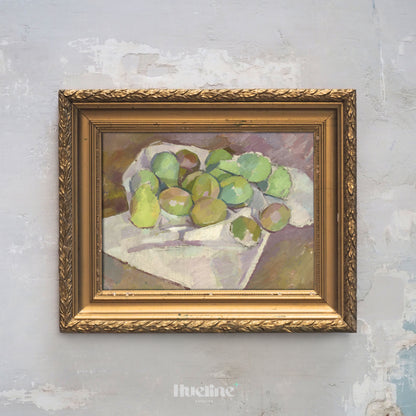 Vintage Still Life Fruit Painting Print – Green Apple & Pear Art for Kitchen or Dining Room – Artistic Gift for Art Lovers - L1066