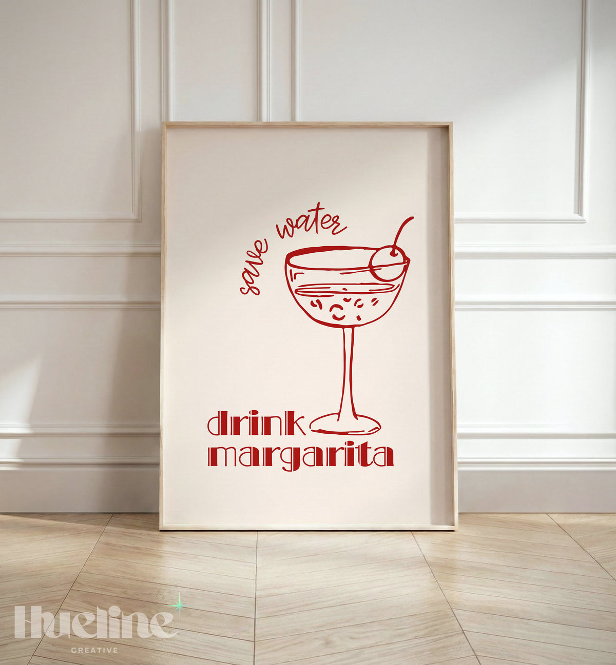 Save Water Drink Margarita Print, Red Cocktail Wall Art, Bar Cart Kitchen Decor - L1278