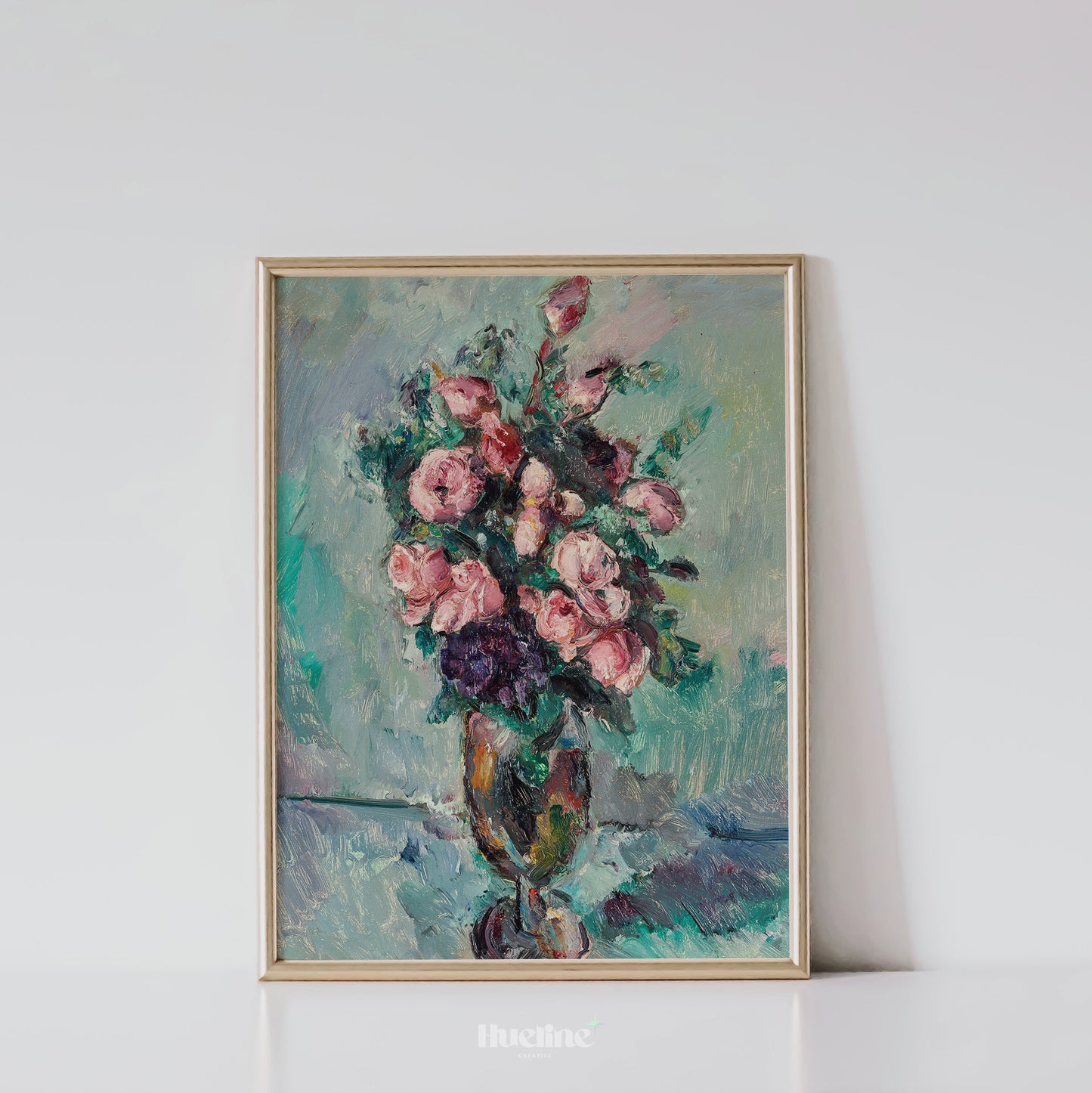 Impressionist Roses Oil Painting, Pink Floral Wall Art, Vibrant Bouquet Print - L1160