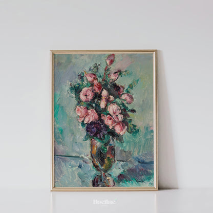 Impressionist Roses Oil Painting, Pink Floral Wall Art, Vibrant Bouquet Print - L1160