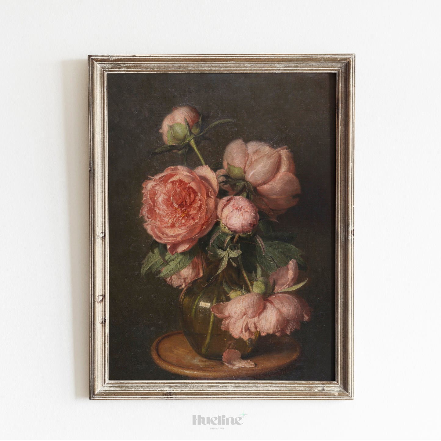 Vintage Floral Wall Art | Classic Pink Peony Still Life Painting Print - L1109
