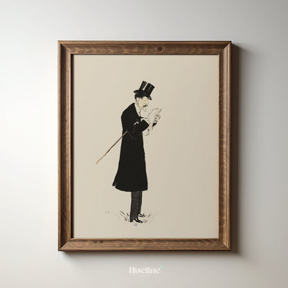 Vintage Gentleman Sketch – Minimalist Black & White Silhouette Art Print, Classic Dandy Illustration for Elegant Wall Decor - L1101