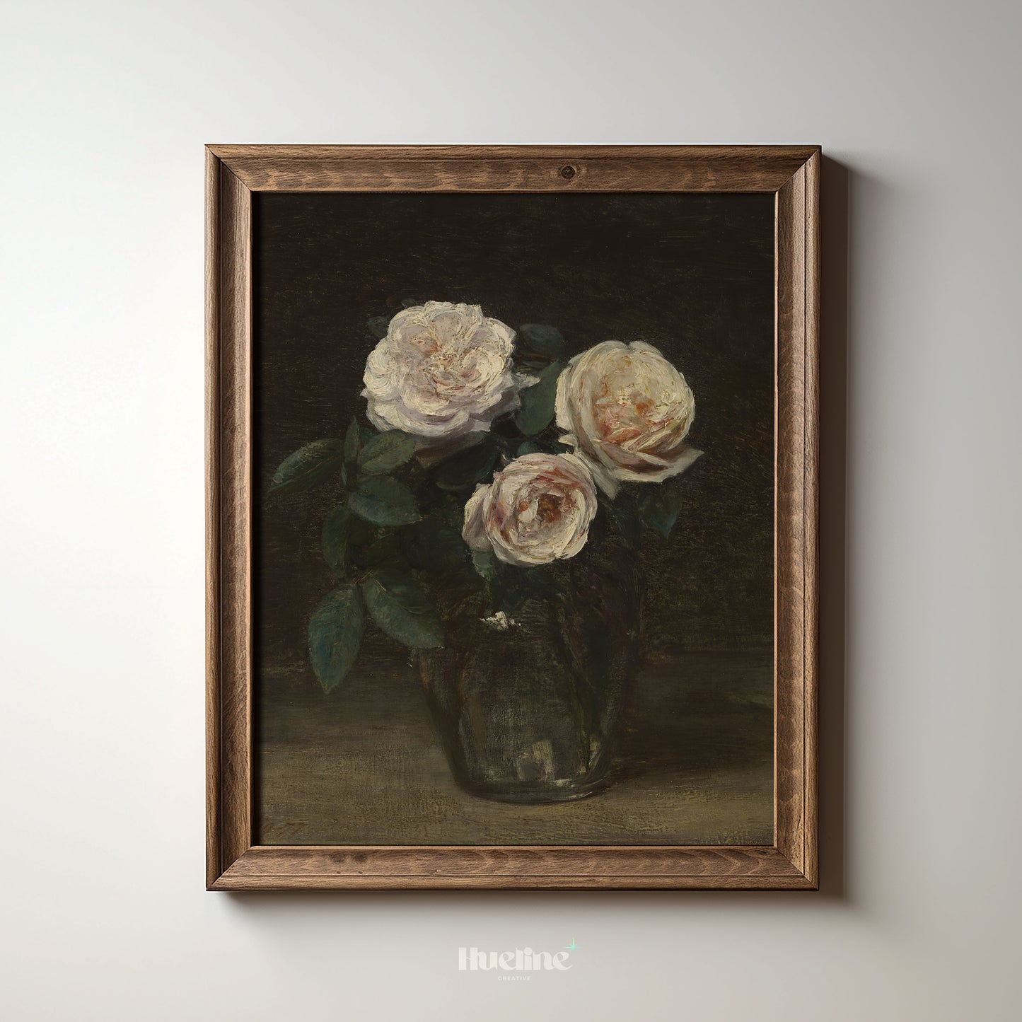 Vintage White Roses Art Print – Elegant Floral Still Life with Dark Background – Romantic Botanical Wall Decor for Classic Interiors - L1062