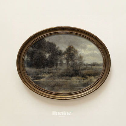 Moody Vintage Landscape Oil Painting, Tonalist Antique River Scene, Dark Neutral Wall Art - L1213