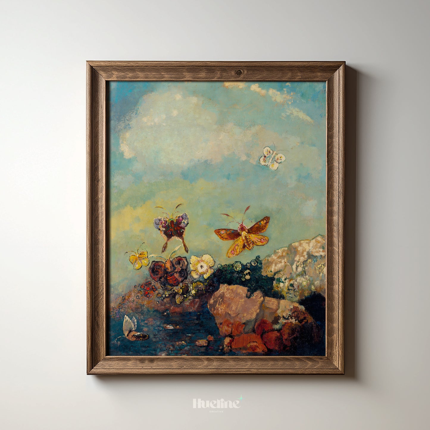 Butterfly Meadow Art Print – Whimsical Nature Painting with Vintage Charm – Peaceful Wall Decor Gift for Nature Lovers - L1068