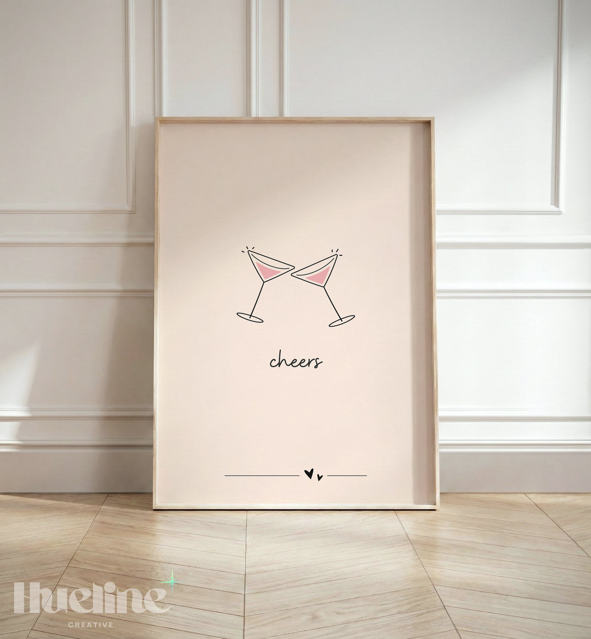 Minimalist Cheers Cocktail Print, Martini Glass Wall Art, Bar Cart Decor, Girly Poster - L1276