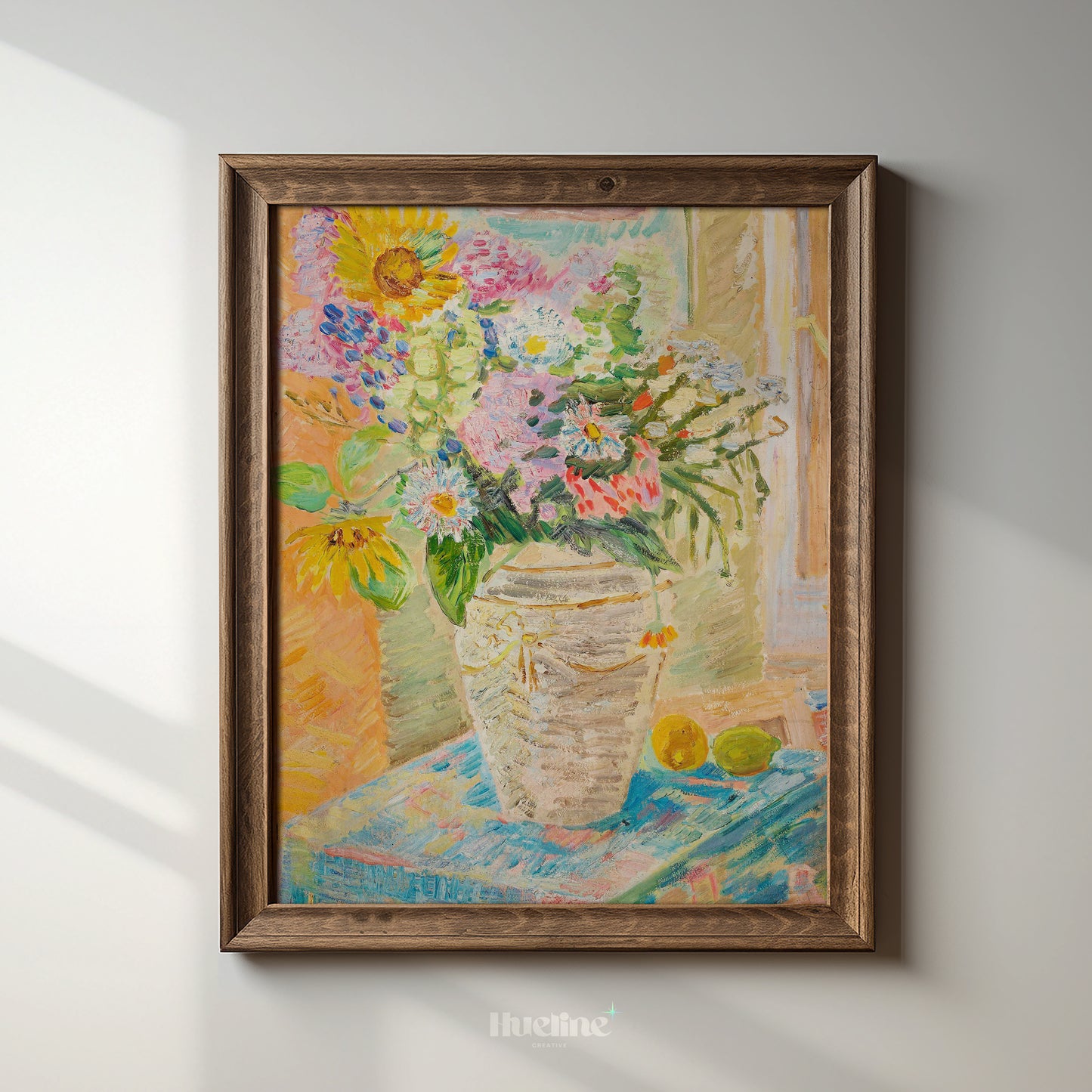 Maximalist Floral Wall Art, Eclectic Still Life Print, Colorful Sunflower Painting - L1161