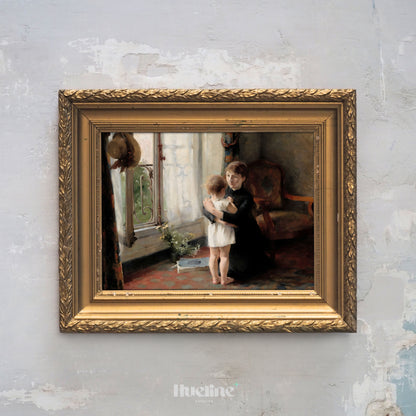 Vintage Mother and Child Art Print – Emotional Antique Style Wall Decor for Warm Homes, Perfect Gift for Moms and Family Spaces - L1076