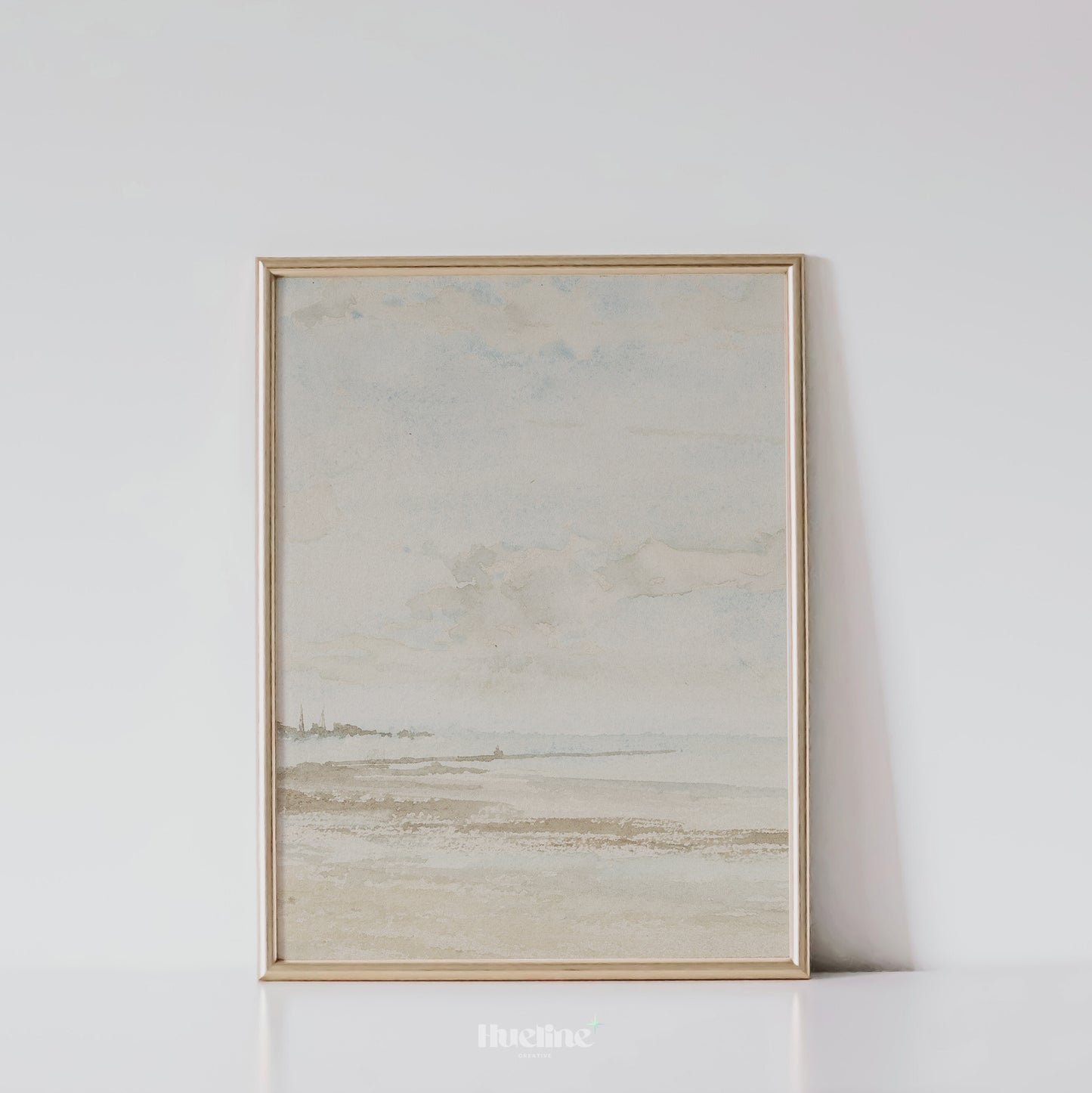 Soft Neutral Coastal Watercolor Print, Minimalist Beach Landscape Wall Art - L1157