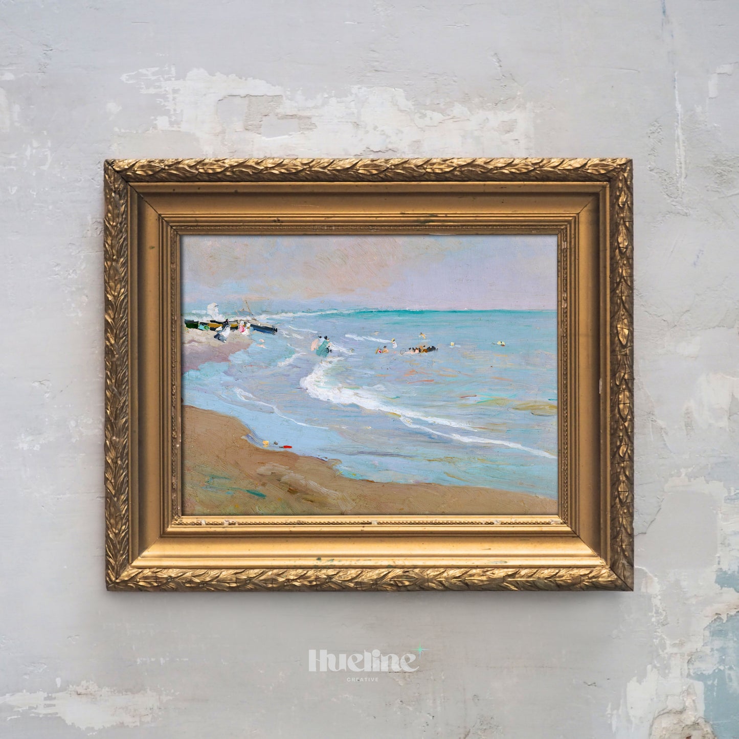 Coastal Beach Painting Print – Vintage Seaside Wall Art, Calm Ocean Waves - L1129