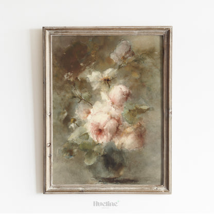 Vintage Rose Floral Art Print – Soft Romantic Flower Painting in Watercolor Style – Shabby Chic Wall Decor for Bedroom or Cottage Interior - L1042