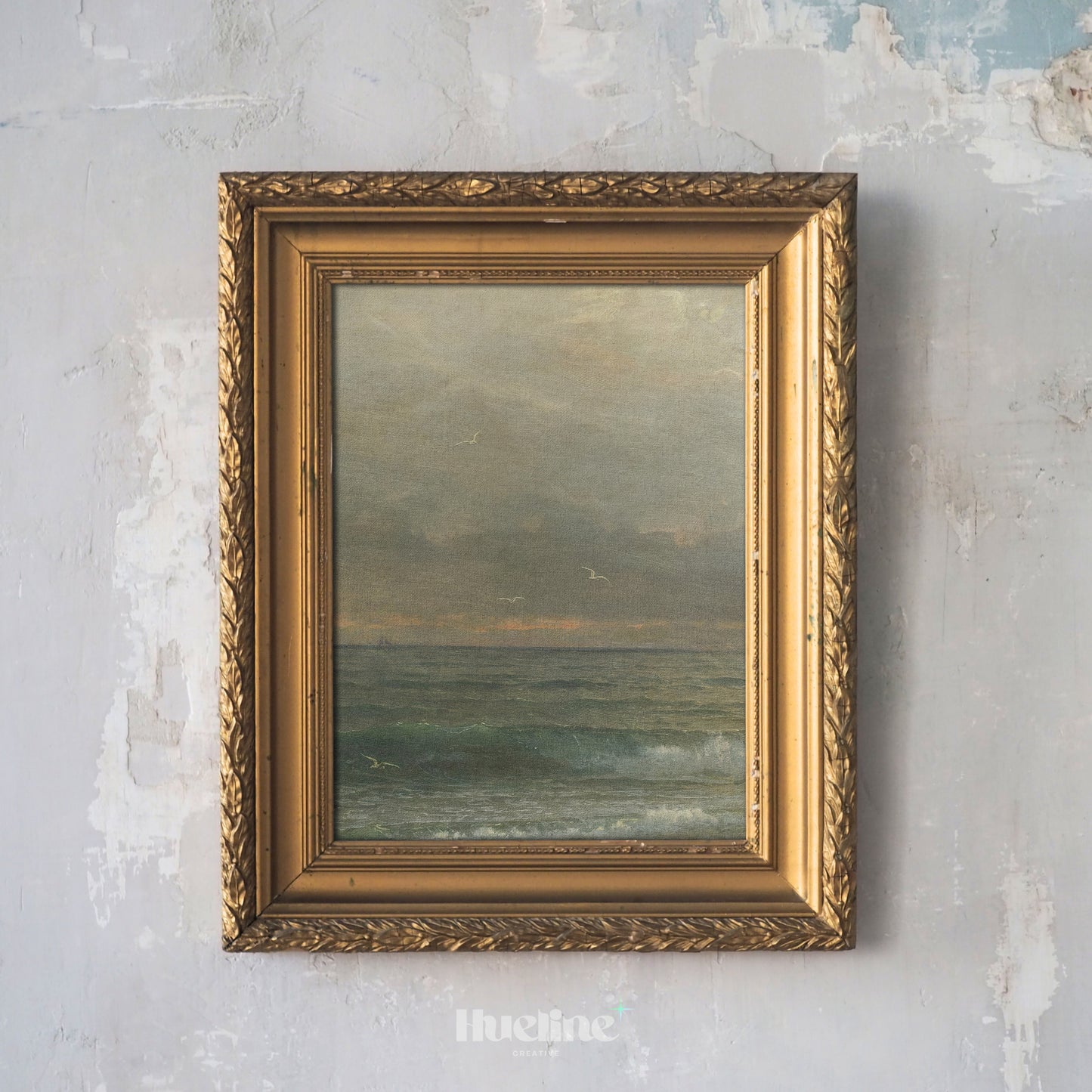 Vertical Seascape Wall Art, Vintage Ocean Print, Calm Coastal Horizon Poster - L1092