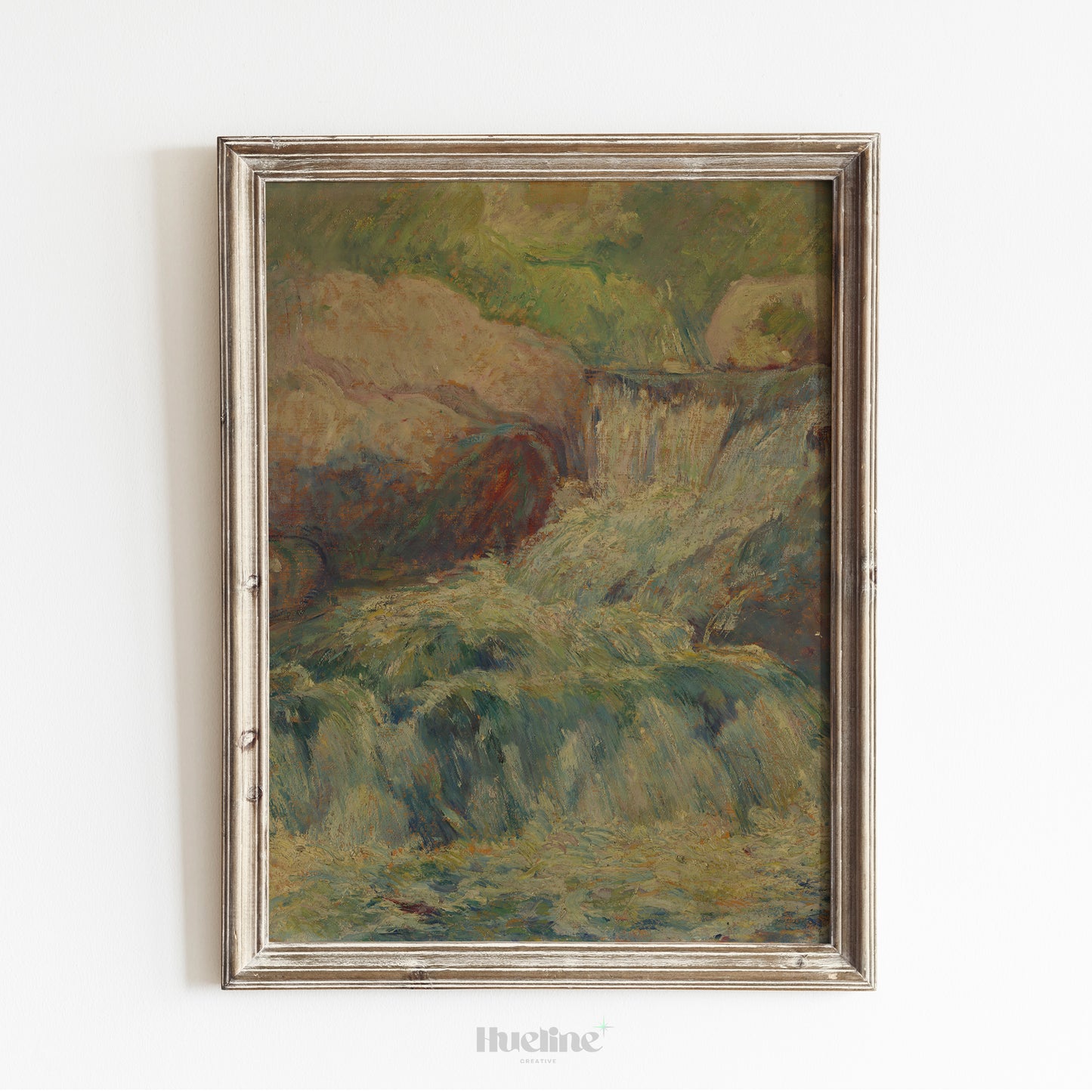 Impressionist Waterfall Art Print – Colorful Nature Painting with Flowing Water – Lively Landscape Wall Decor for Nature & Art Lovers - L1063