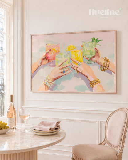 Modern Cocktail Toast Oil Painting, Trendy Drinks Bar Cart Wall Decor Poster - L1261